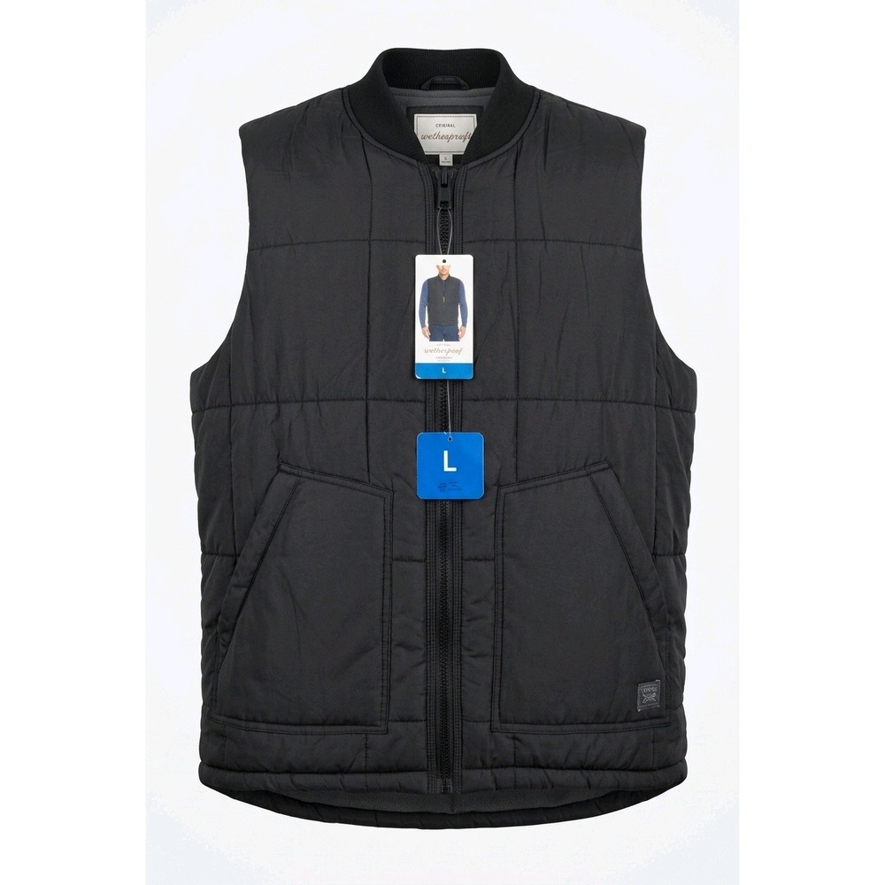 Weatherproof Vintage Mens Black Quilted Puffer Vest Fleece Lined Large L NWT